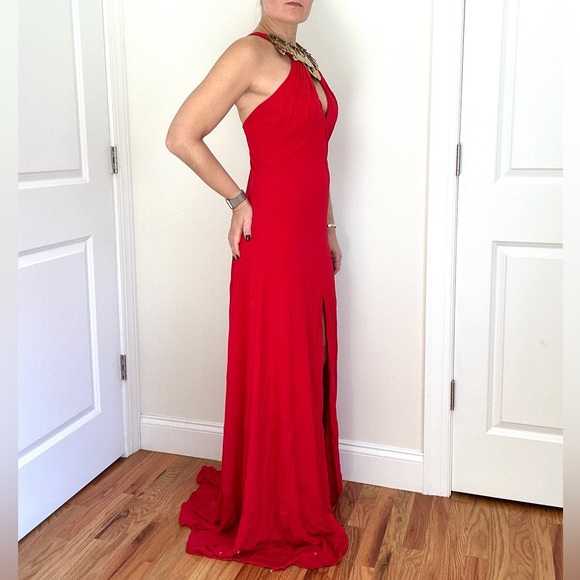 Gorgeous Jersey Knit Embellished Necklace Black Tie Evening Gown - Picture 3 of 9